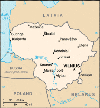 Mapa zasięgu serwisu TIR na Litwie